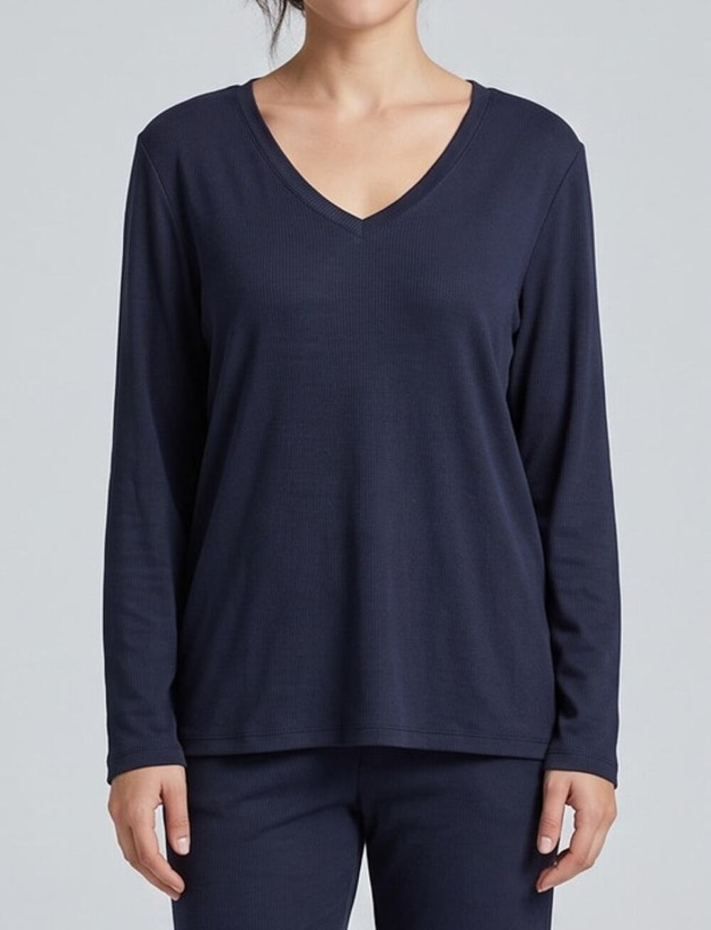 Liz Claiborne Sleepwear XL Navy Blue V Neck Long Sleeve Top